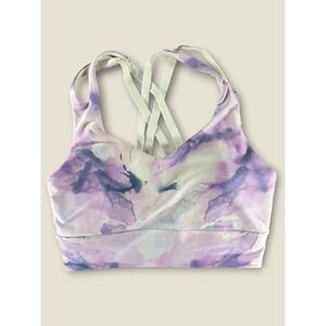 Freely Womens Medium Purple Watercolor Tie Dye Strappy Back Sports Bra Workout